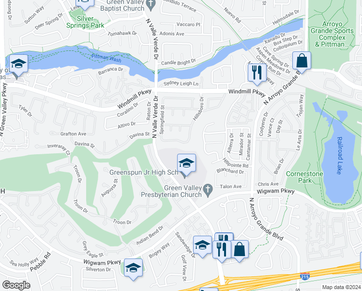map of restaurants, bars, coffee shops, grocery stores, and more near 1889 Hillsboro Drive in Henderson