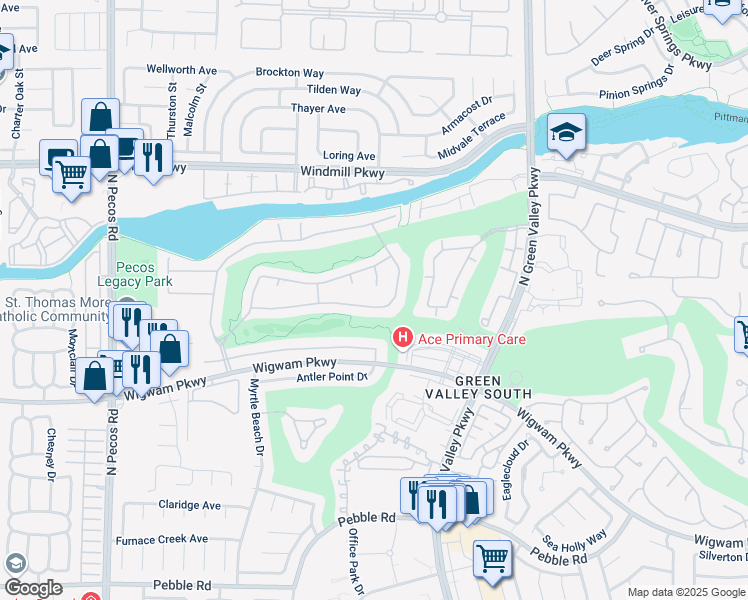 map of restaurants, bars, coffee shops, grocery stores, and more near 2430 Ping Drive in Henderson
