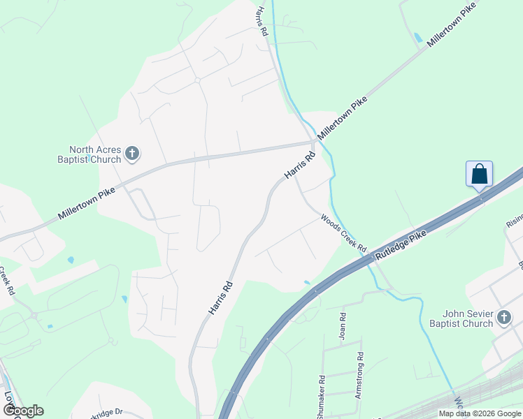 map of restaurants, bars, coffee shops, grocery stores, and more near 2133 Harris Road in Knoxville