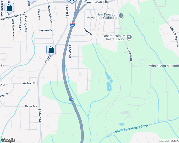 map of restaurants, bars, coffee shops, grocery stores, and more near 4103 Eisenhower Road in Winston-Salem