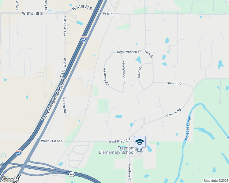 map of restaurants, bars, coffee shops, grocery stores, and more near 8714 Westway Road in Tulsa