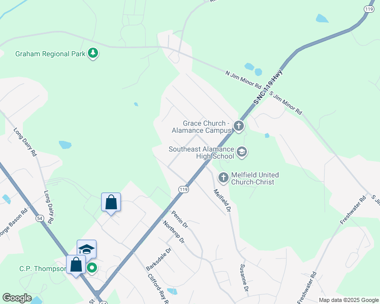 map of restaurants, bars, coffee shops, grocery stores, and more near 3420 Grant Road in Haw River