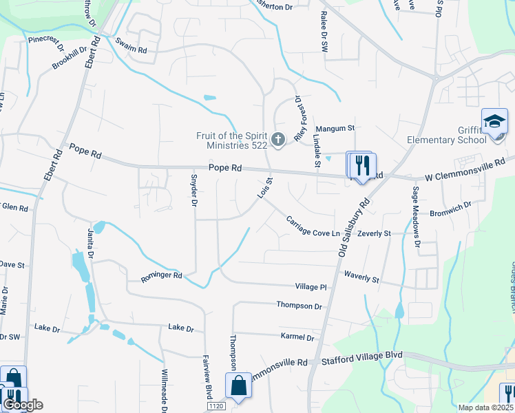map of restaurants, bars, coffee shops, grocery stores, and more near 3937 Lois Street in Winston-Salem