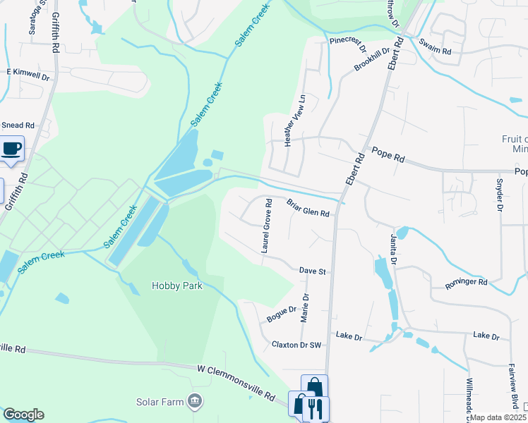 map of restaurants, bars, coffee shops, grocery stores, and more near 3932 Laurel Grove Road in Winston-Salem