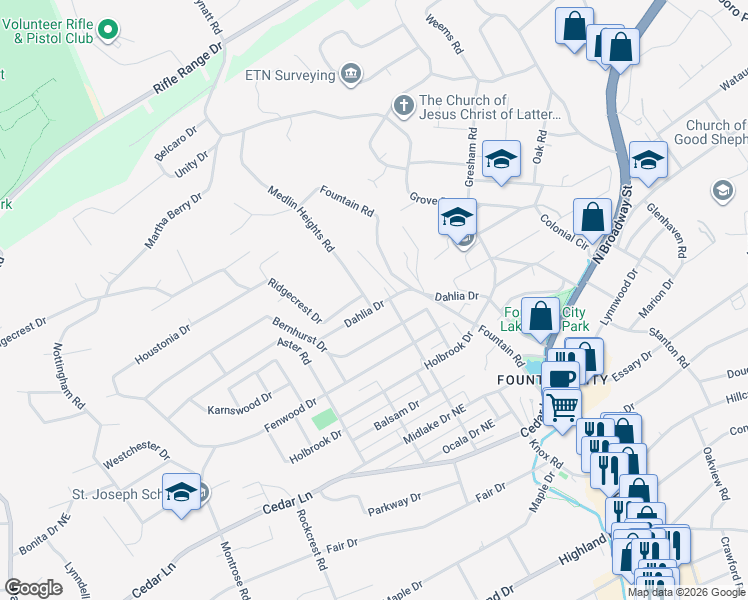 map of restaurants, bars, coffee shops, grocery stores, and more near 305 Dahlia Drive in Knoxville