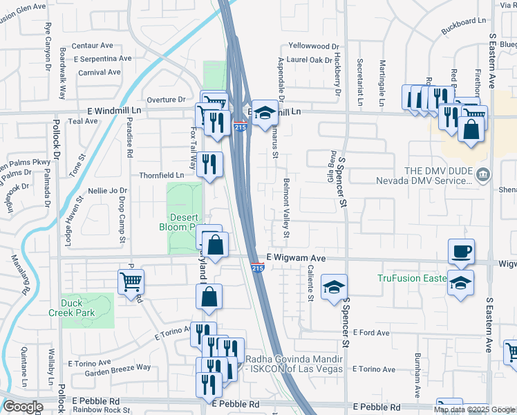 map of restaurants, bars, coffee shops, grocery stores, and more near 8367 South Charlton Valley Court in Las Vegas