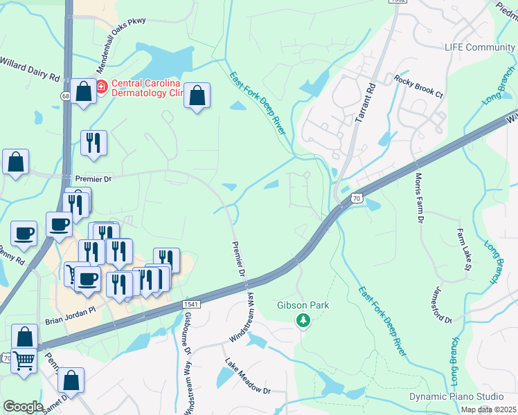 map of restaurants, bars, coffee shops, grocery stores, and more near 4475 Premier Drive in High Point