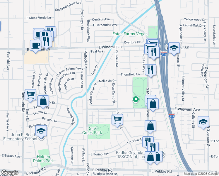 map of restaurants, bars, coffee shops, grocery stores, and more near 8366 South Green Cedar Drive in Las Vegas