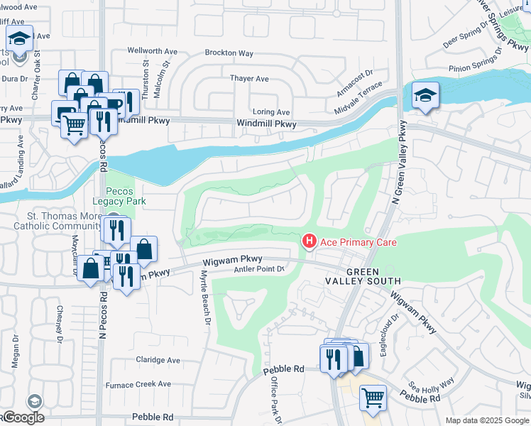 map of restaurants, bars, coffee shops, grocery stores, and more near 2442 Ping Drive in Henderson
