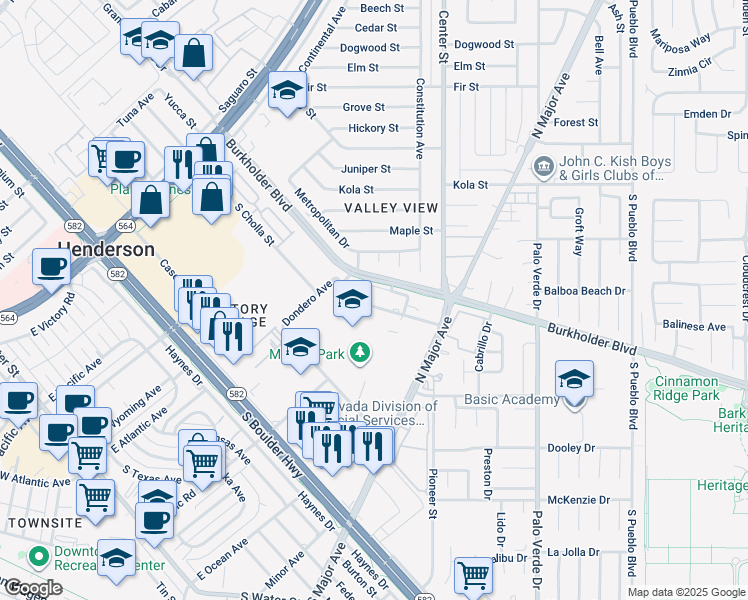 map of restaurants, bars, coffee shops, grocery stores, and more near 151 Westminster Way in Henderson