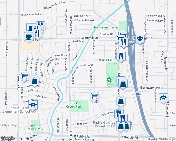 map of restaurants, bars, coffee shops, grocery stores, and more near 8366 South Green Cedar Drive in Las Vegas