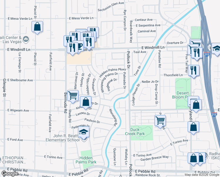 map of restaurants, bars, coffee shops, grocery stores, and more near 711 Thousand Oaks Drive in Las Vegas