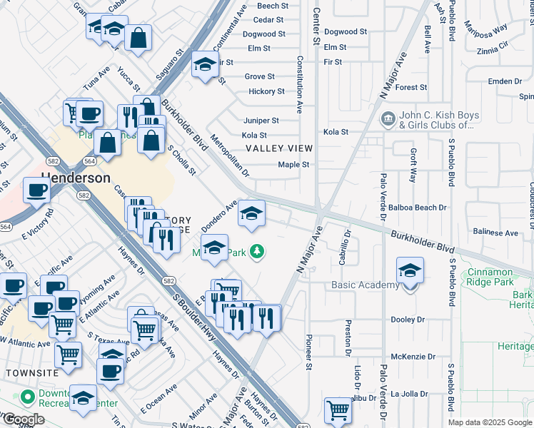 map of restaurants, bars, coffee shops, grocery stores, and more near 147 Westminster Way in Henderson