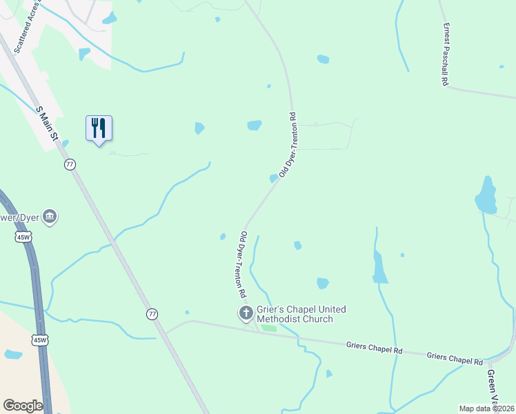 map of restaurants, bars, coffee shops, grocery stores, and more near 205 Old Dyer-Trenton Rd in Dyer