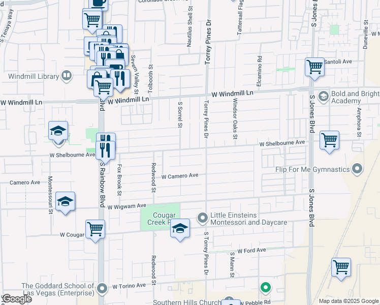 map of restaurants, bars, coffee shops, grocery stores, and more near 6564 West Baroque Avenue in Las Vegas