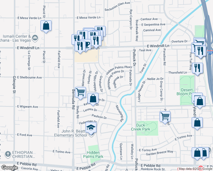 map of restaurants, bars, coffee shops, grocery stores, and more near 627 Whispering Palms Drive in Las Vegas