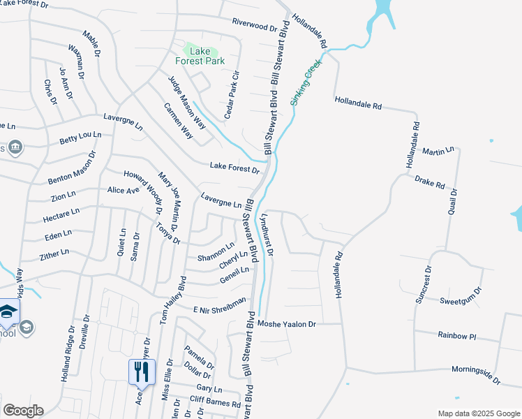 map of restaurants, bars, coffee shops, grocery stores, and more near 153 Lyndhurst Drive in La Vergne