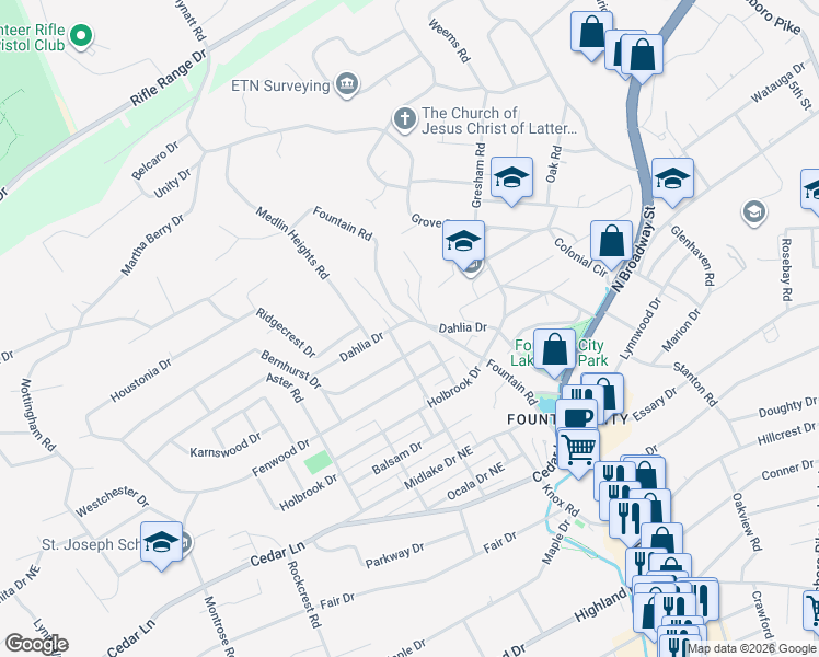map of restaurants, bars, coffee shops, grocery stores, and more near 500 Kingwood Road in Knoxville