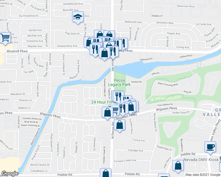 map of restaurants, bars, coffee shops, grocery stores, and more near 156 Tapatio Street in Henderson