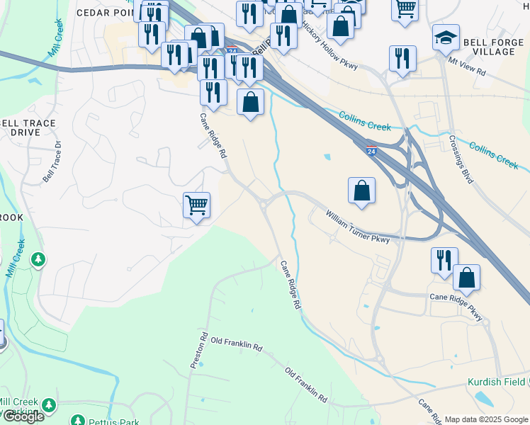 map of restaurants, bars, coffee shops, grocery stores, and more near 4100 William Turner Parkway in Nashville
