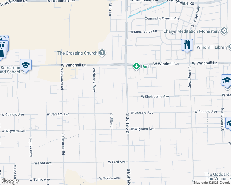 map of restaurants, bars, coffee shops, grocery stores, and more near 7820 West Shelbourne Avenue in Las Vegas