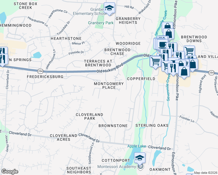 map of restaurants, bars, coffee shops, grocery stores, and more near 813 Barrington Place Drive in Brentwood