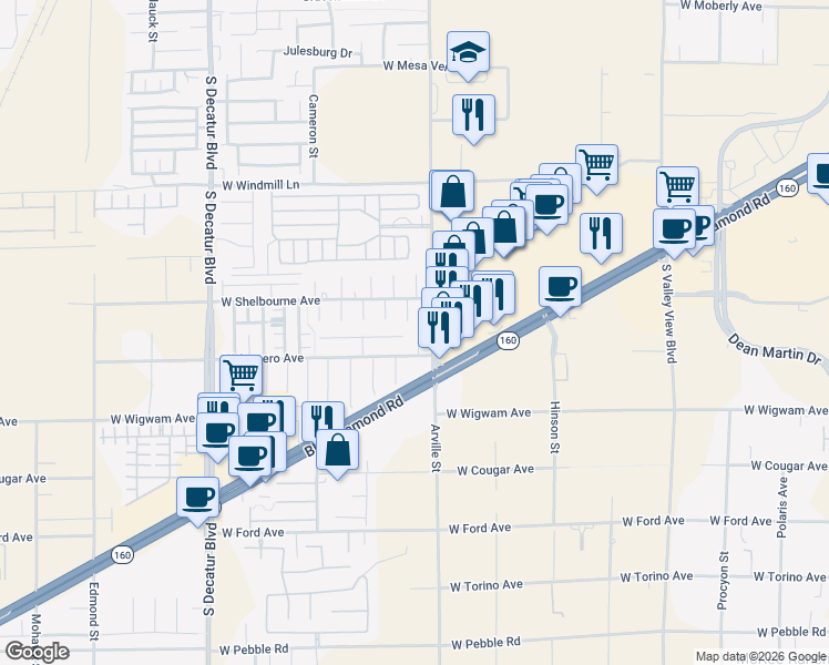 map of restaurants, bars, coffee shops, grocery stores, and more near 8353 Bartholomew Park Court in Las Vegas