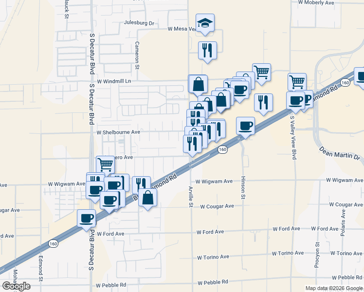 map of restaurants, bars, coffee shops, grocery stores, and more near 8353 Bartholomew Park Court in Las Vegas