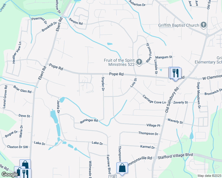map of restaurants, bars, coffee shops, grocery stores, and more near 4028 Village Place in Winston-Salem