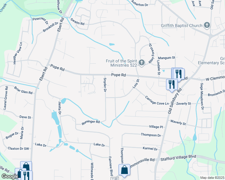 map of restaurants, bars, coffee shops, grocery stores, and more near 4028 Village Place in Winston-Salem