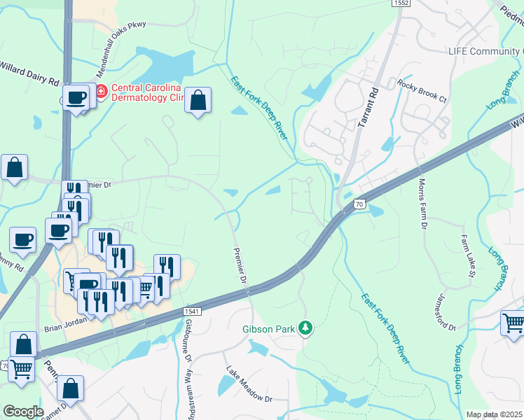 map of restaurants, bars, coffee shops, grocery stores, and more near 4475 Premier Drive in High Point