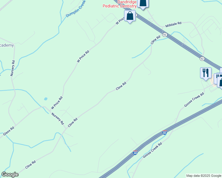map of restaurants, bars, coffee shops, grocery stores, and more near 444 Cline Road in Dandridge