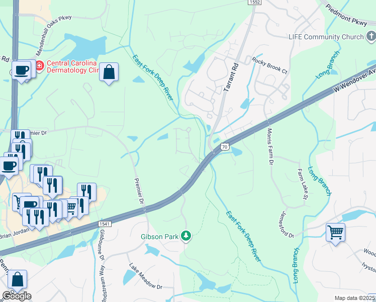 map of restaurants, bars, coffee shops, grocery stores, and more near 3730 Laurel Bluff Circle in High Point