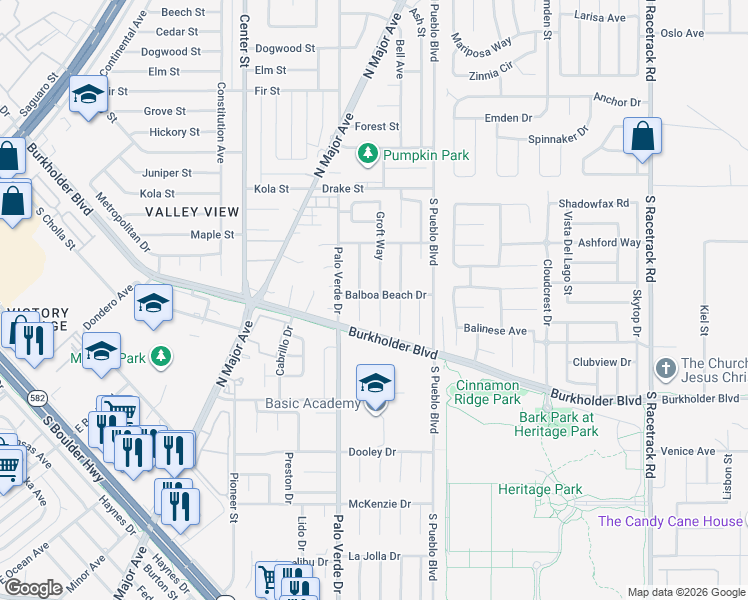 map of restaurants, bars, coffee shops, grocery stores, and more near 479 Groft Way in Henderson