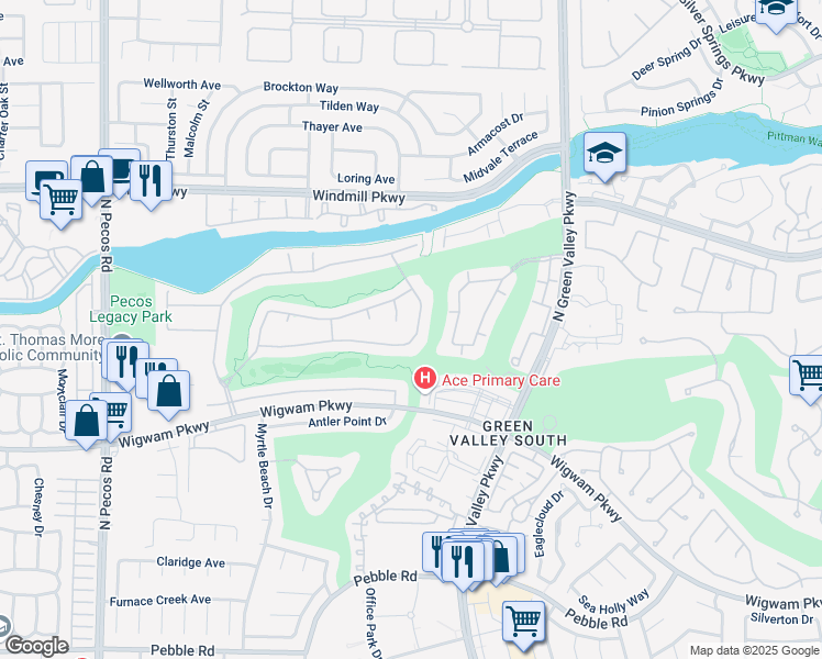 map of restaurants, bars, coffee shops, grocery stores, and more near 2430 Ping Drive in Henderson