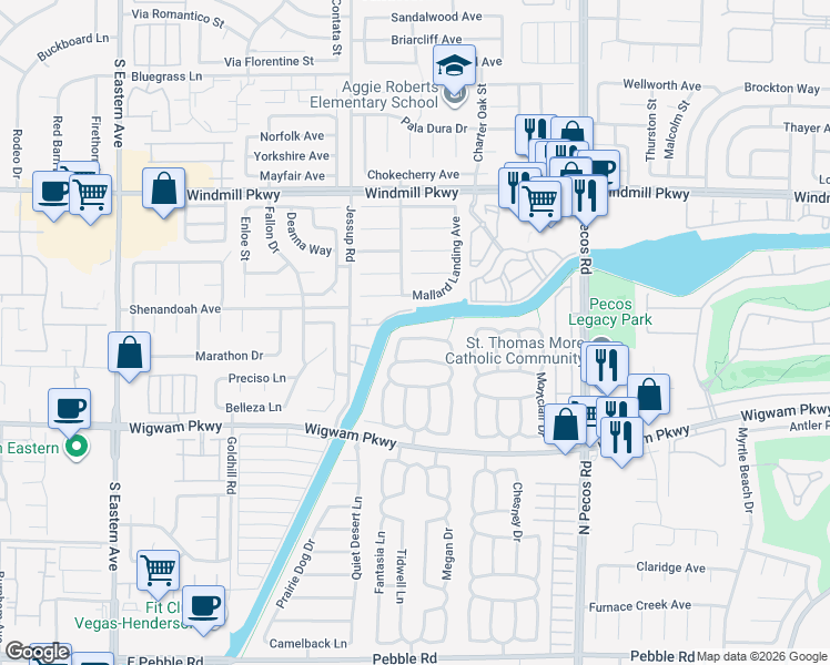map of restaurants, bars, coffee shops, grocery stores, and more near 2719 Knightsbridge Road in Henderson