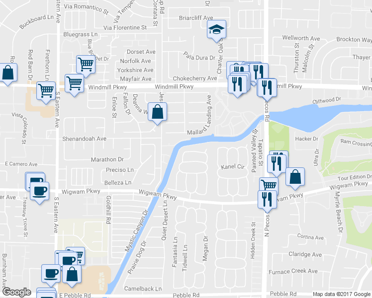 map of restaurants, bars, coffee shops, grocery stores, and more near 2719 Knightsbridge Road in Henderson