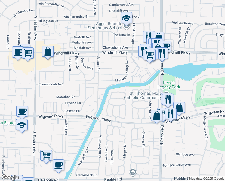map of restaurants, bars, coffee shops, grocery stores, and more near 2719 Knightsbridge Road in Henderson