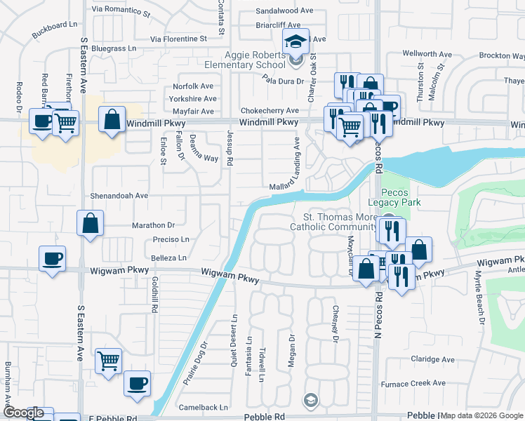 map of restaurants, bars, coffee shops, grocery stores, and more near 2719 Knightsbridge Road in Henderson