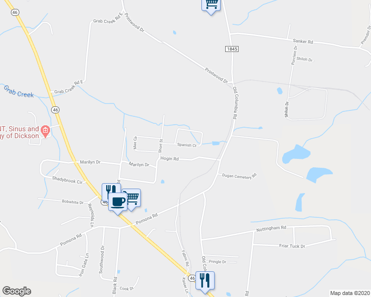 map of restaurants, bars, coffee shops, grocery stores, and more near 110 Spanish Court in Dickson