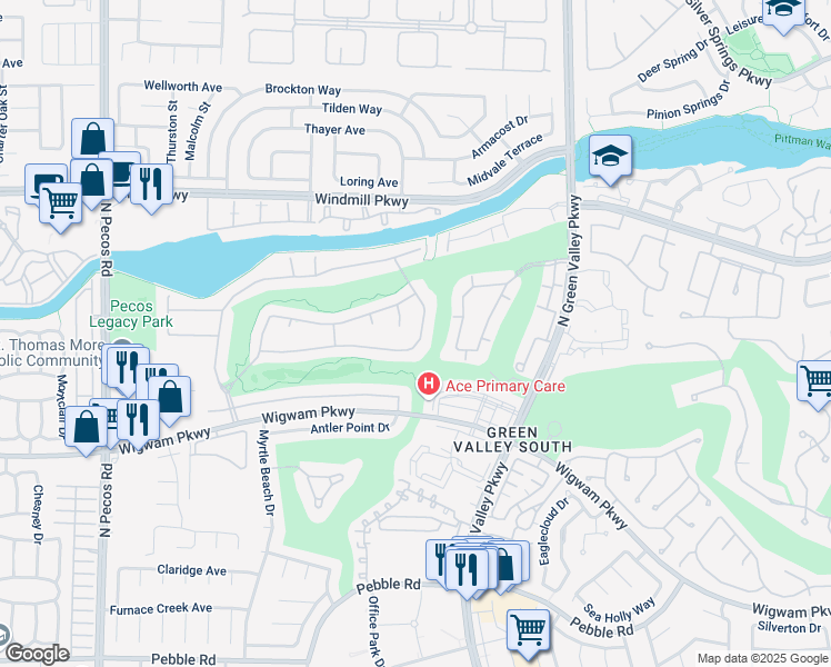 map of restaurants, bars, coffee shops, grocery stores, and more near 2430 Ping Drive in Henderson