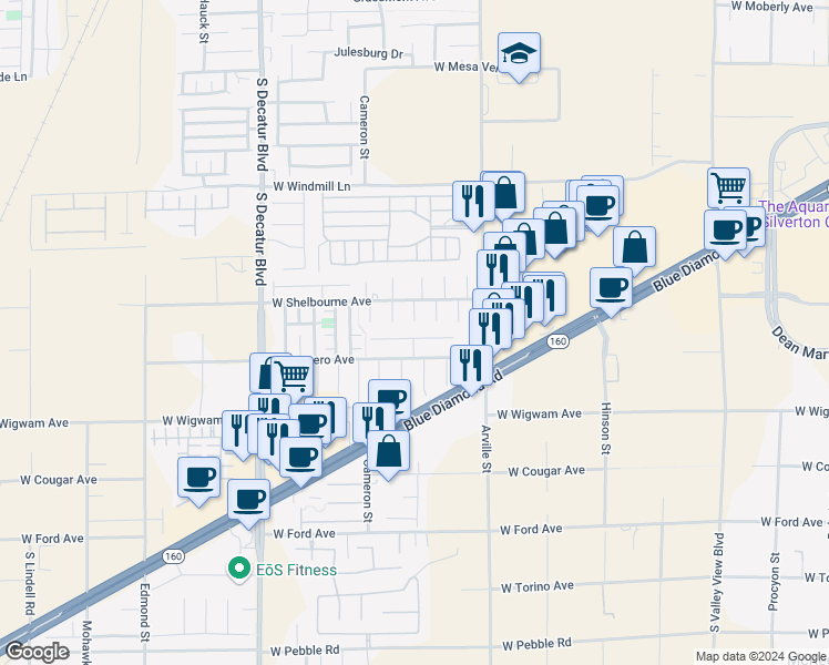 map of restaurants, bars, coffee shops, grocery stores, and more near 4552 Mission Meadow Circle in Las Vegas