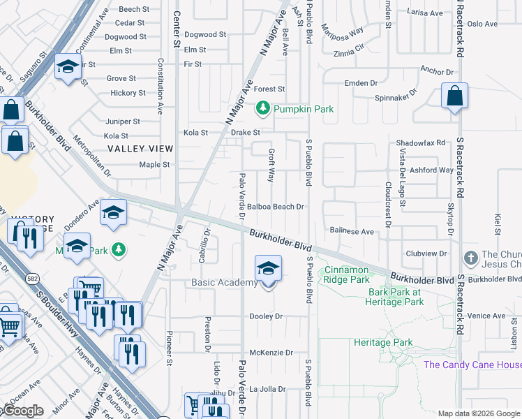 map of restaurants, bars, coffee shops, grocery stores, and more near 748 Thorton Beach Street in Henderson