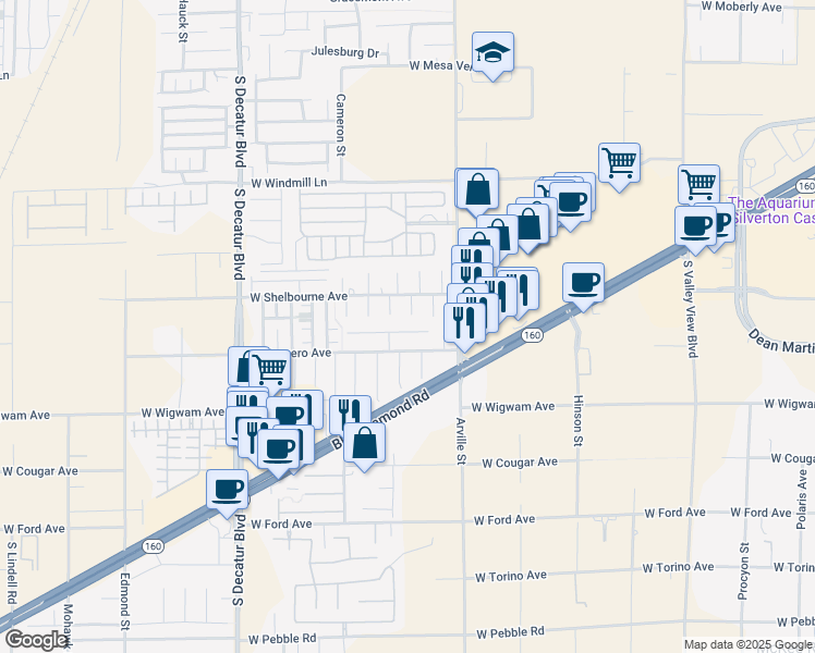 map of restaurants, bars, coffee shops, grocery stores, and more near 4512 Mission Meadow Circle in Las Vegas