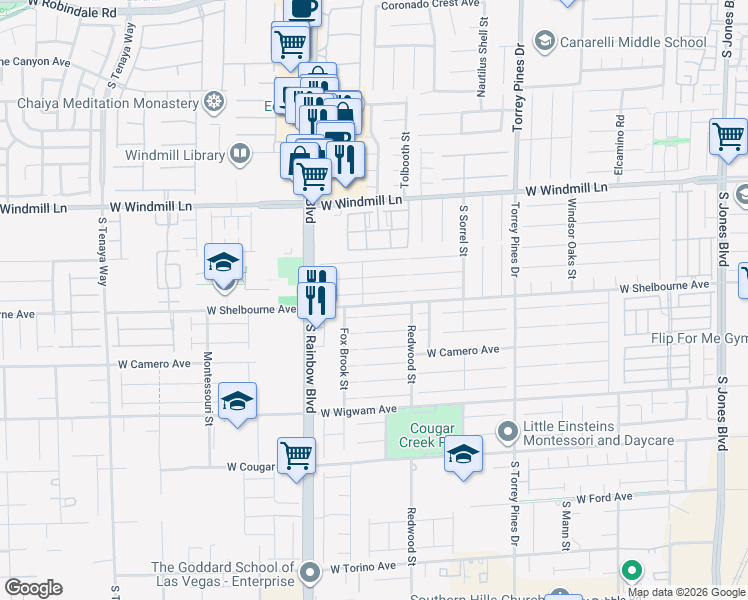 map of restaurants, bars, coffee shops, grocery stores, and more near 6785 Philharmonic Avenue in Las Vegas