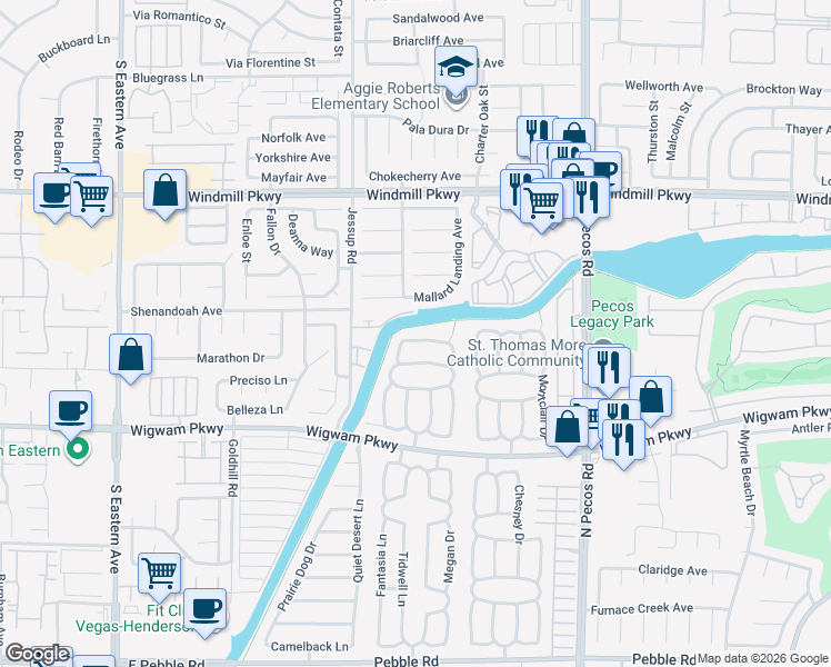 map of restaurants, bars, coffee shops, grocery stores, and more near 2719 Knightsbridge Road in Henderson