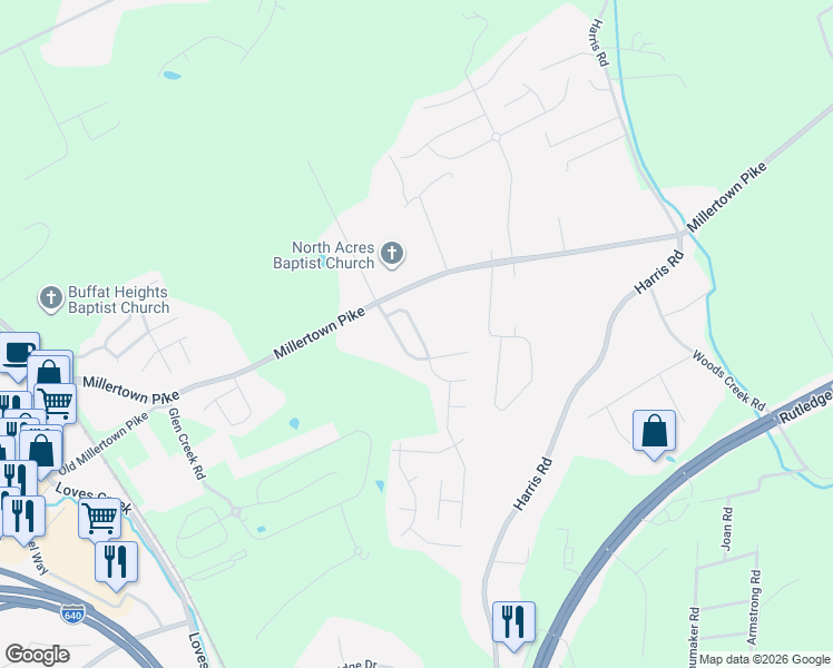 map of restaurants, bars, coffee shops, grocery stores, and more near 2524 Sable Point Lane in Knoxville
