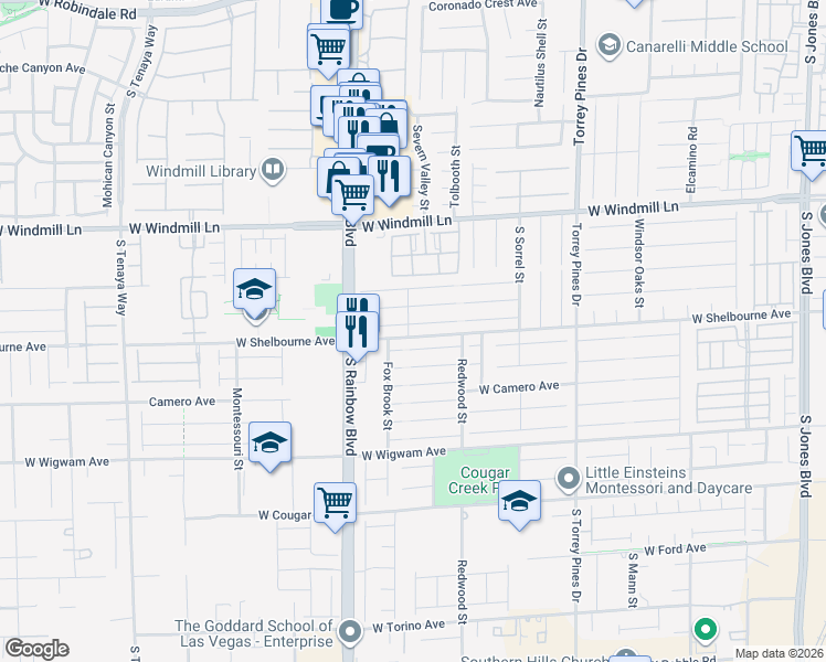 map of restaurants, bars, coffee shops, grocery stores, and more near 6797 Philharmonic Avenue in Las Vegas