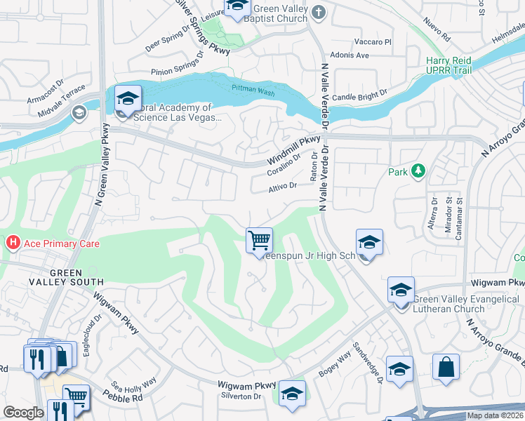 map of restaurants, bars, coffee shops, grocery stores, and more near 175 Palta Court in Henderson