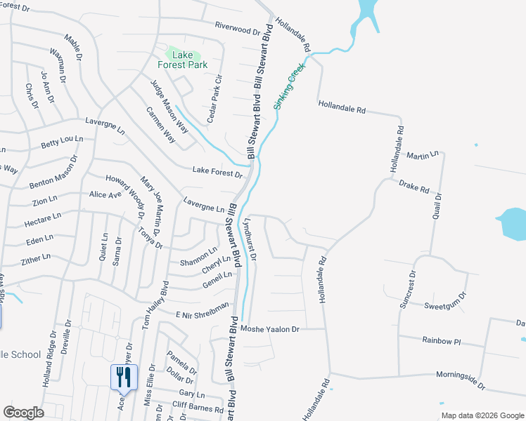 map of restaurants, bars, coffee shops, grocery stores, and more near 1101 Harmony Lane in La Vergne
